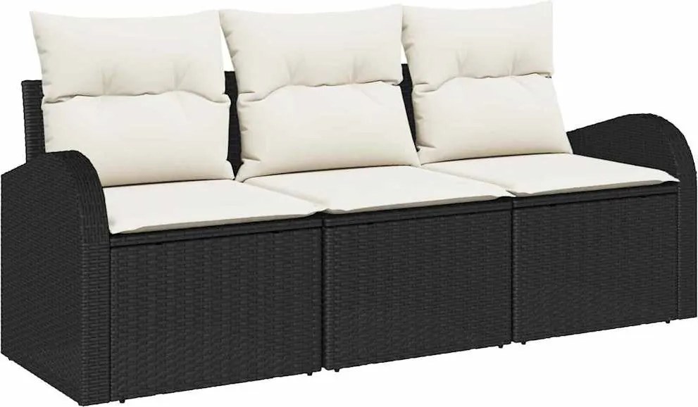 vidaXL Kerti Kanapé Szett párnával 3 pcs Fekete Poli rattan