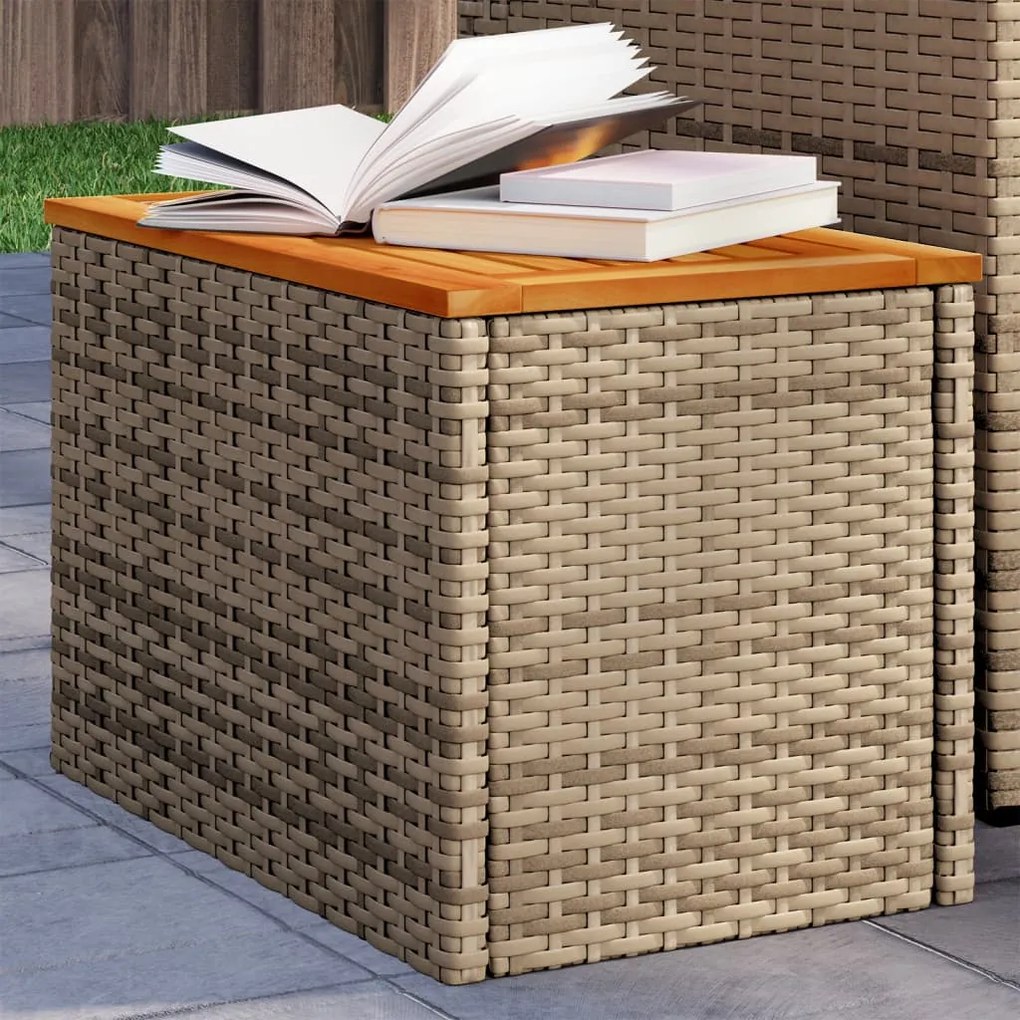 vidaXL 2 db bézs polyrattan és tömör fa kerti kisasztal 55x34x37 cm