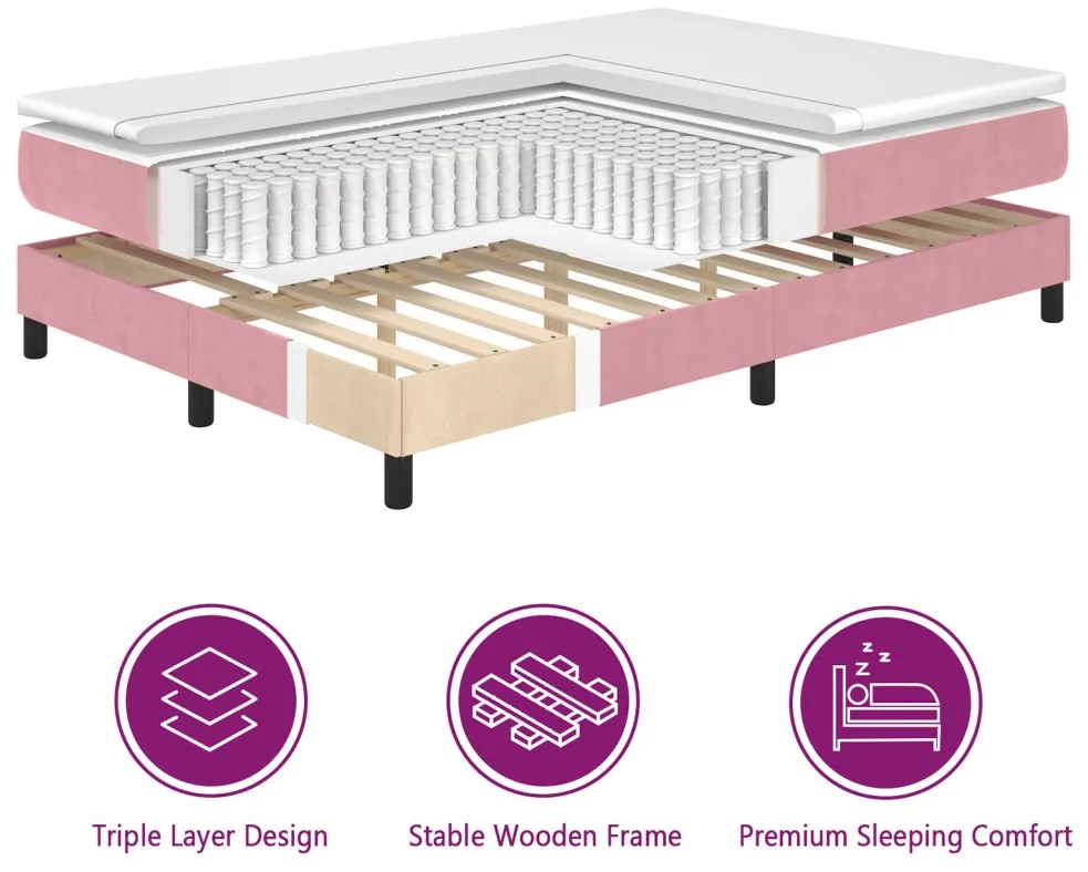 Rózsaszín boxspring ágy matraccal 140x190 cm bársony