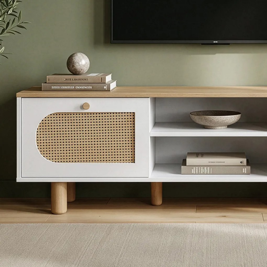 Bohem TV-állvány, fehér-tölgy, 180 cm
