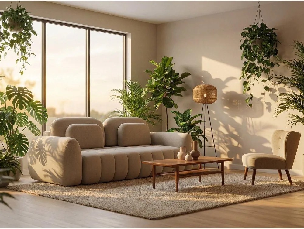 Zöld buklé kinyitható-tárolóhelyes kanapé 266 cm Pele – Makamii