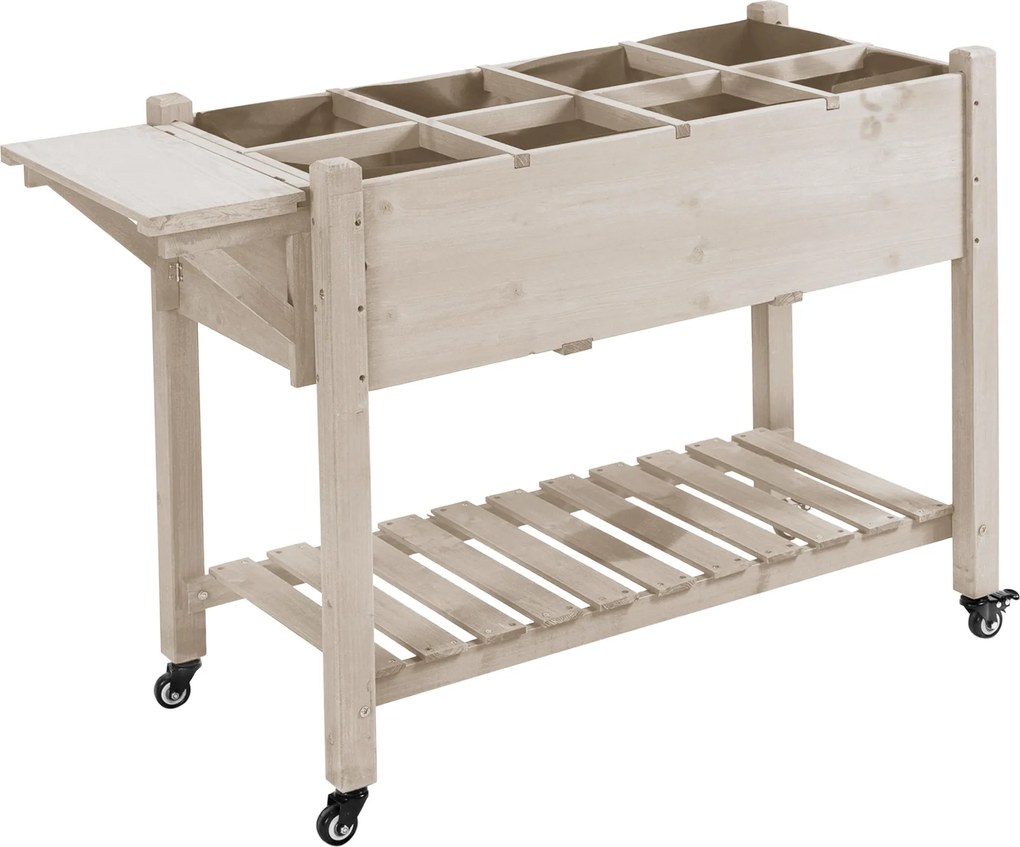 Outsunny Kerekes Ágyásszekrény - Polc, Hajtható Oldalsó Polc, Öntöző Berendezések, Draináló Filc Tartozék - Előkezelt Lucfenyő dim. 123L x 54W x 87H c