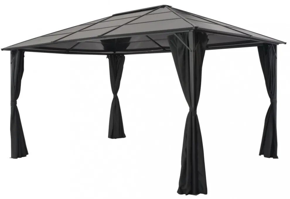 fekete alumínium pavilon függönnyel 4 x 3 x 2,6 m