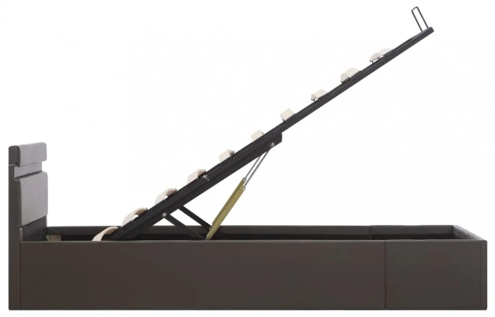 szürke műbőr LED-es hidraulikus ágykeret 90 x 200 cm