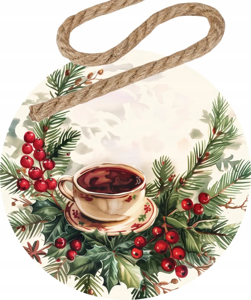Karácsonyi karácsonyfadíszek Kávéscsésze magyalban 5 db