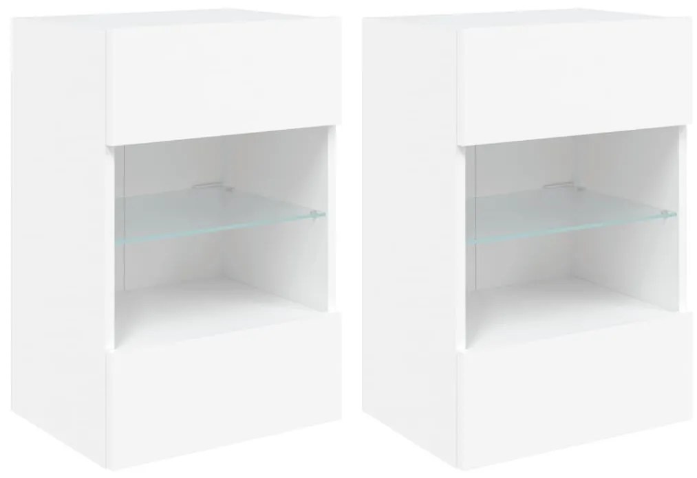 2 db fehér fali szekrények LED világítással TV-hez 40x30x60,5 cm