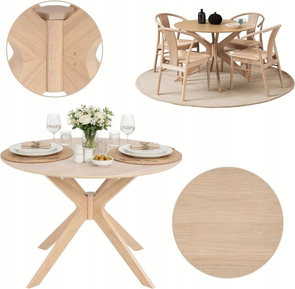 Kerek Étkezőasztal Tömör tölgy furnér Ø105x75 cm világos asztallap