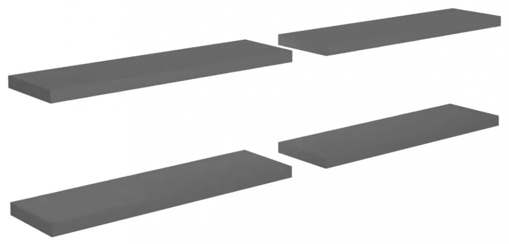 4 db magasfényű szürke MDF lebegő fali polc 90 x 23,5 x 3,8 cm
