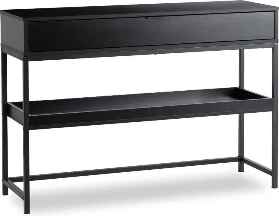 Előszobai konzol polccal fekete színben, 100 cm, RUBY