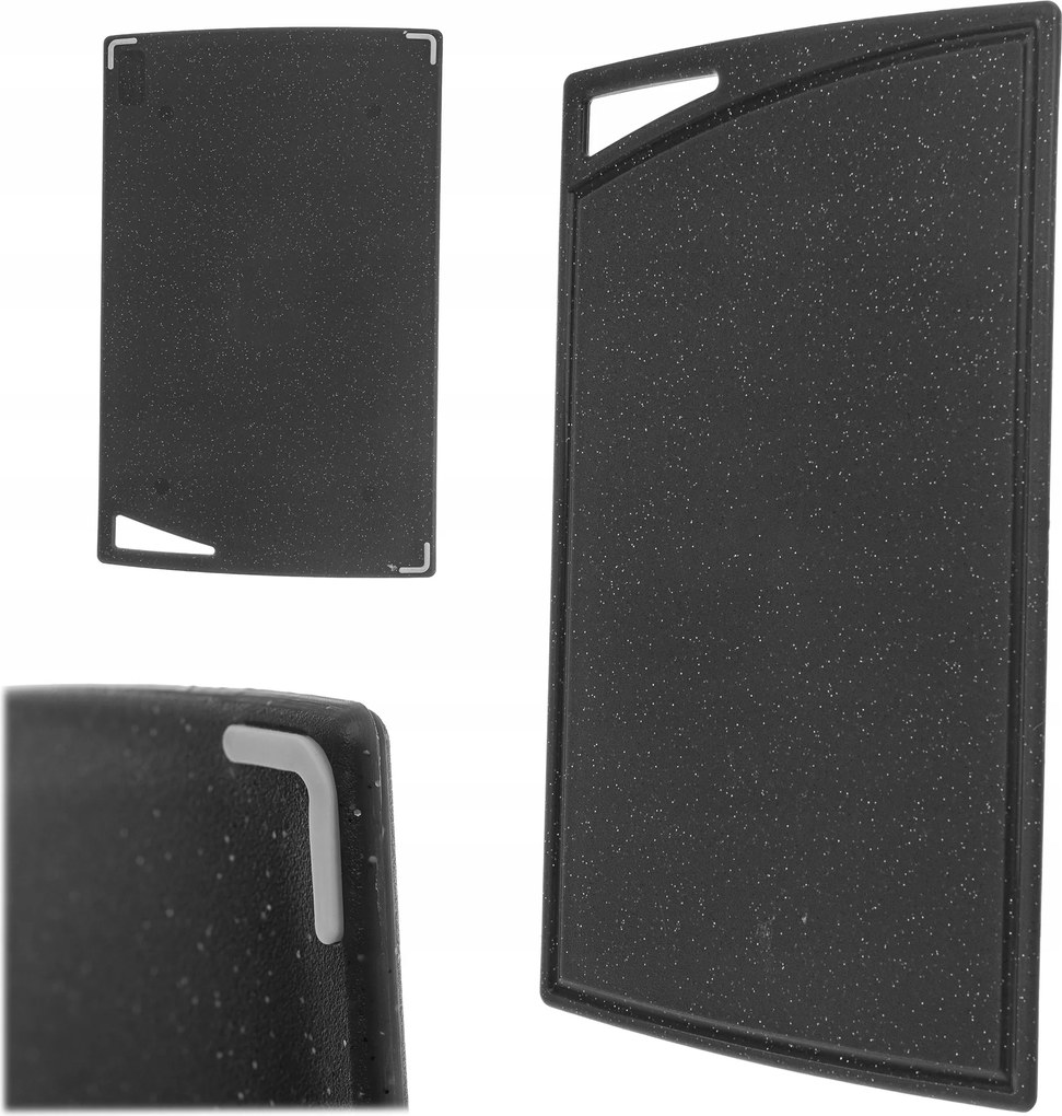 Vágódeszka Műanyag Konyhai Csúszásgátló Fekete Tálca 24,5x16 cm