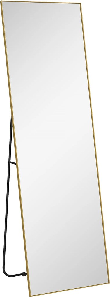 HOMCOM Nagy téglalap alakú, teljes hosszúságú tükör, 50 x 160 cm - álló, falra akasztható, vagy támasztva - hálószobába, nappaliba és öltözőbe, arany