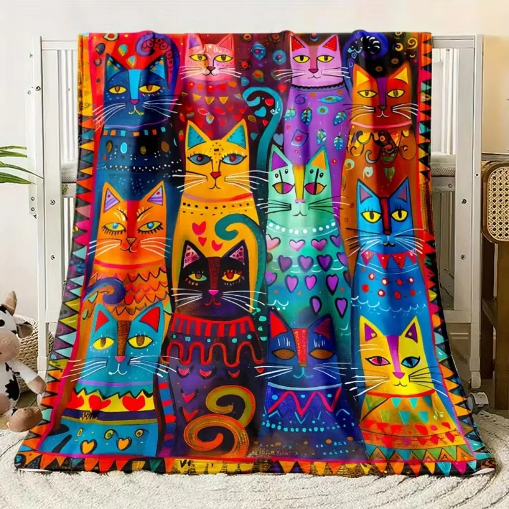 Takaró takaró színes ágytakaró Macskák cica kollázs ala patchwork 150x200cm