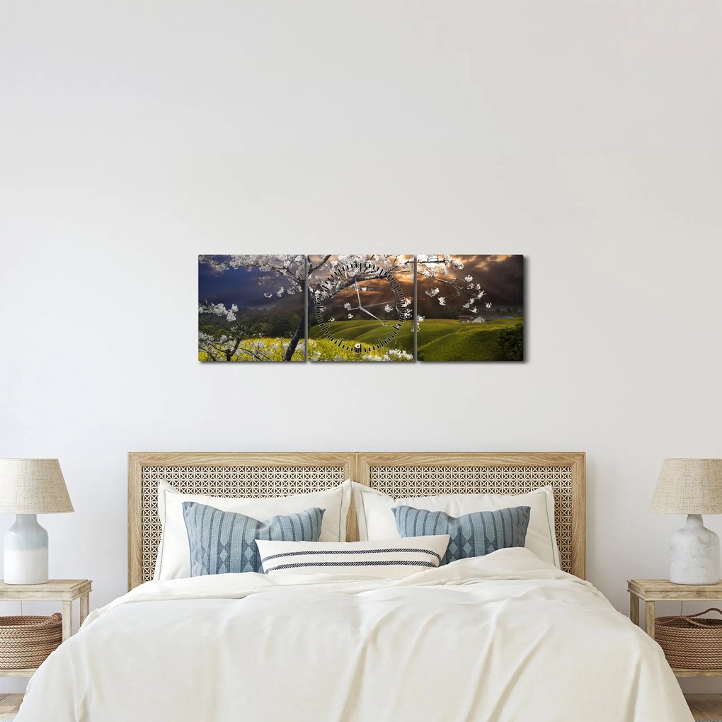 Kép - Virágzó fa az országban (órával) (90x30 cm)