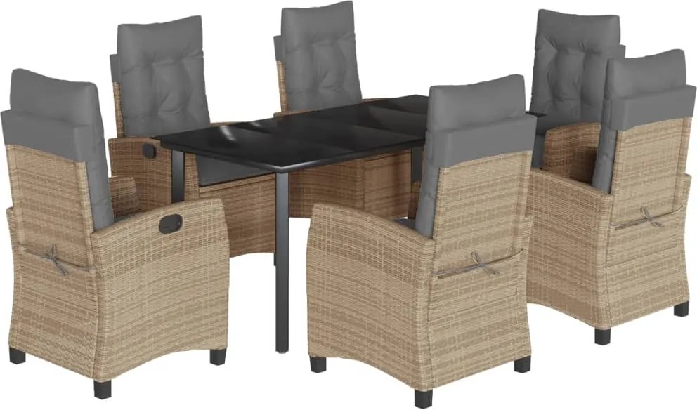 vidaXL 7 részes vegyes bézs polyrattan kerti étkezőgarnitúra párnákkal