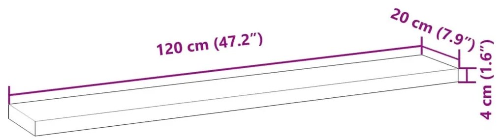 2 db kezeletlen tömör akácfa függőpolc 120 x 20 x 4 cm