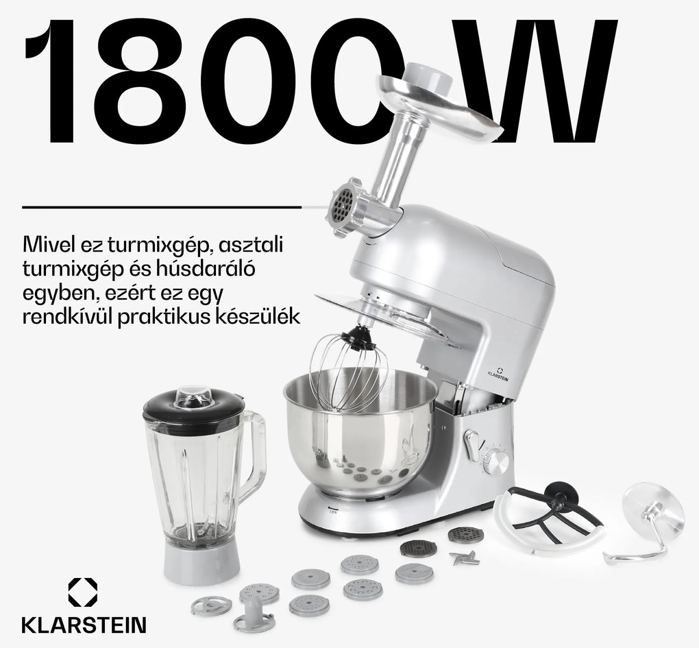 Klarstein Lucia, konyhai robotgép, turmixgép, húsdaráló, 1800 W