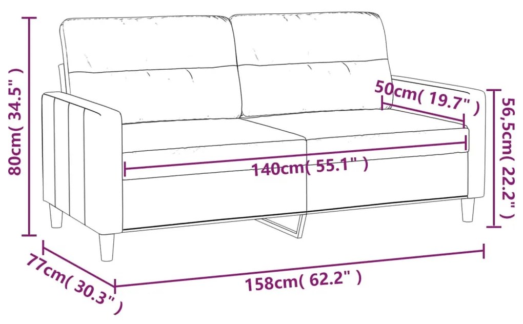 kétszemélyes fekete szövetkanapé 140 cm