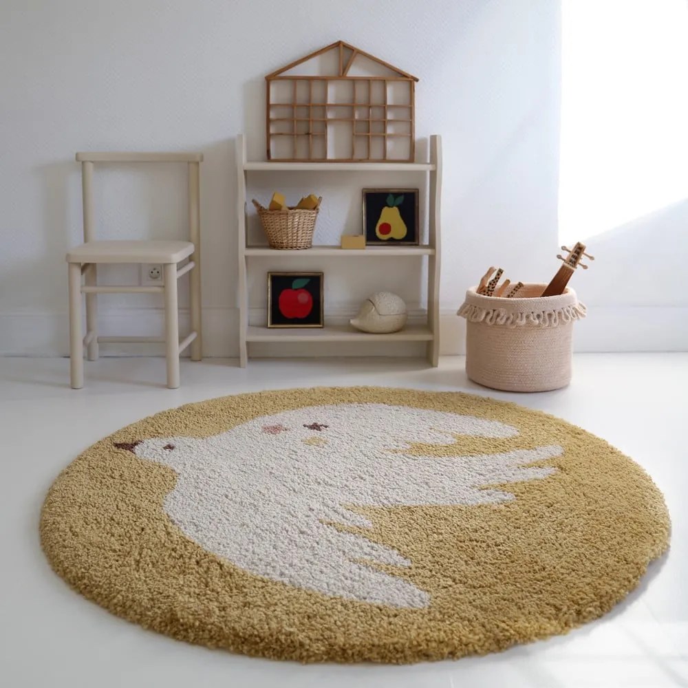 Okkersárga gyerek szőnyeg ø120 cm Bohemian Bird Miel – Nattiot