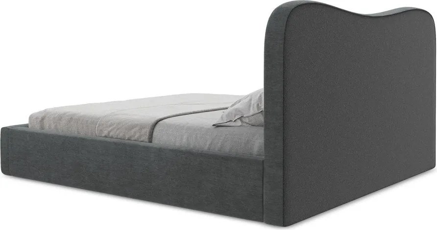 Sötétszürke kárpitozott ágyneműtartós franciaágy ágyráccsal 160x200 cm Kahai – Makamii