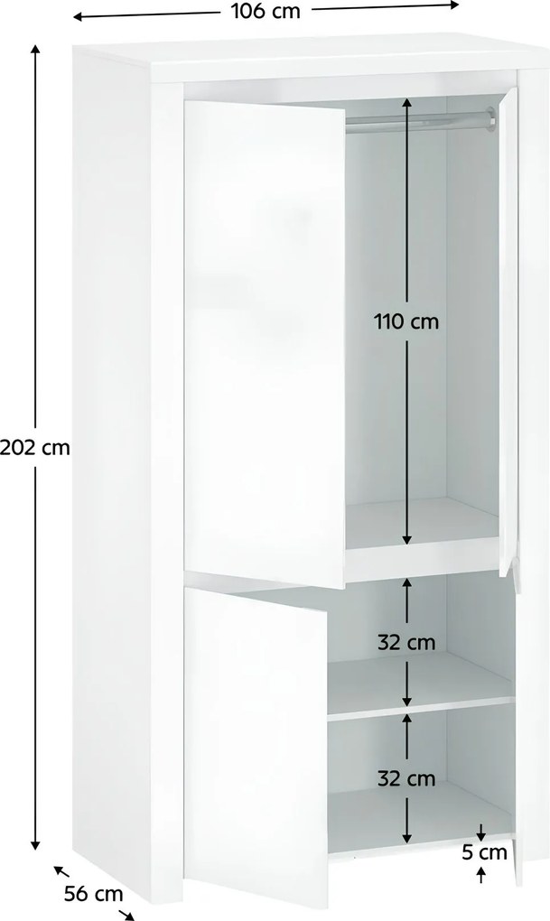 Szekrény 4D, fehér fényes, LINDY