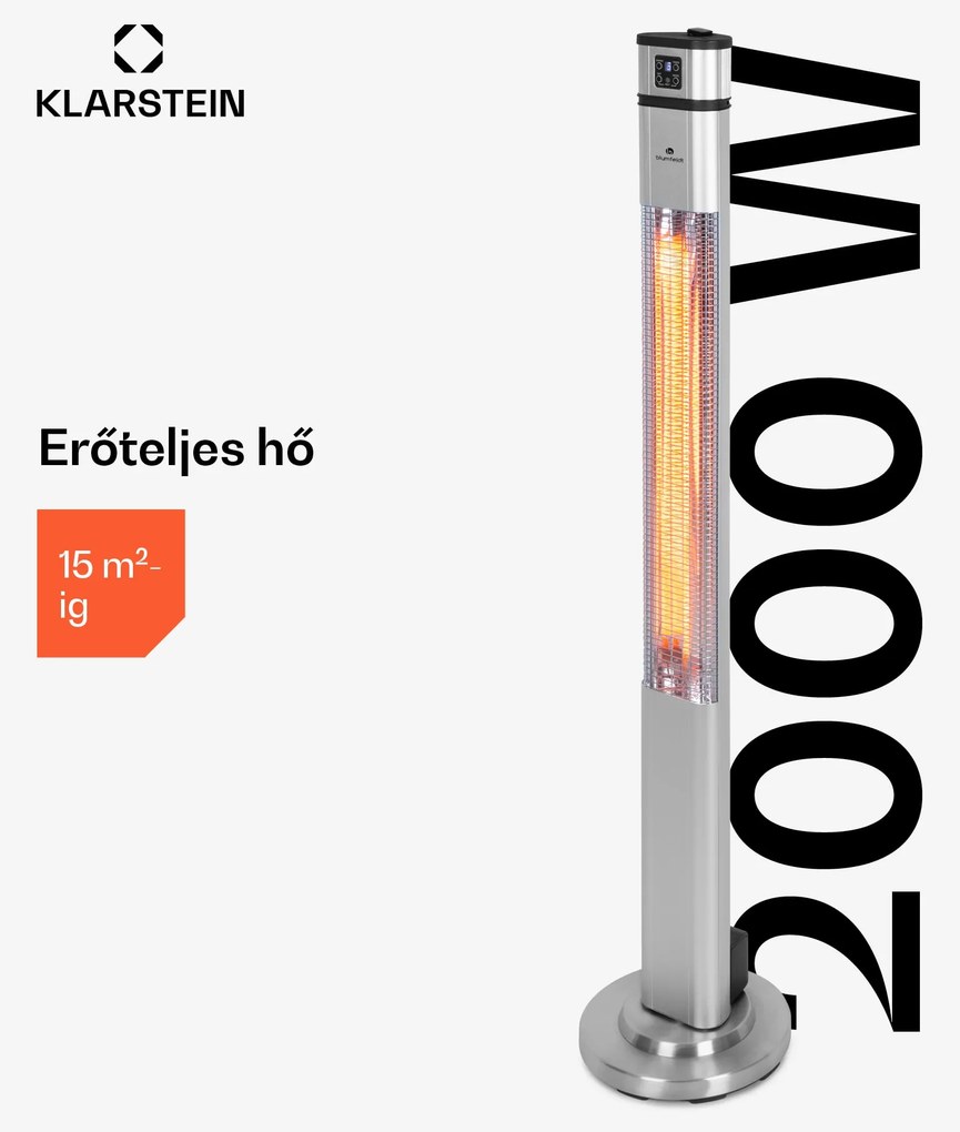 Blumfeldt Heat Guru Plus, infravörös hősugárzó, 2000 W, 3 fűtési fokozat, távirányító, ezüst