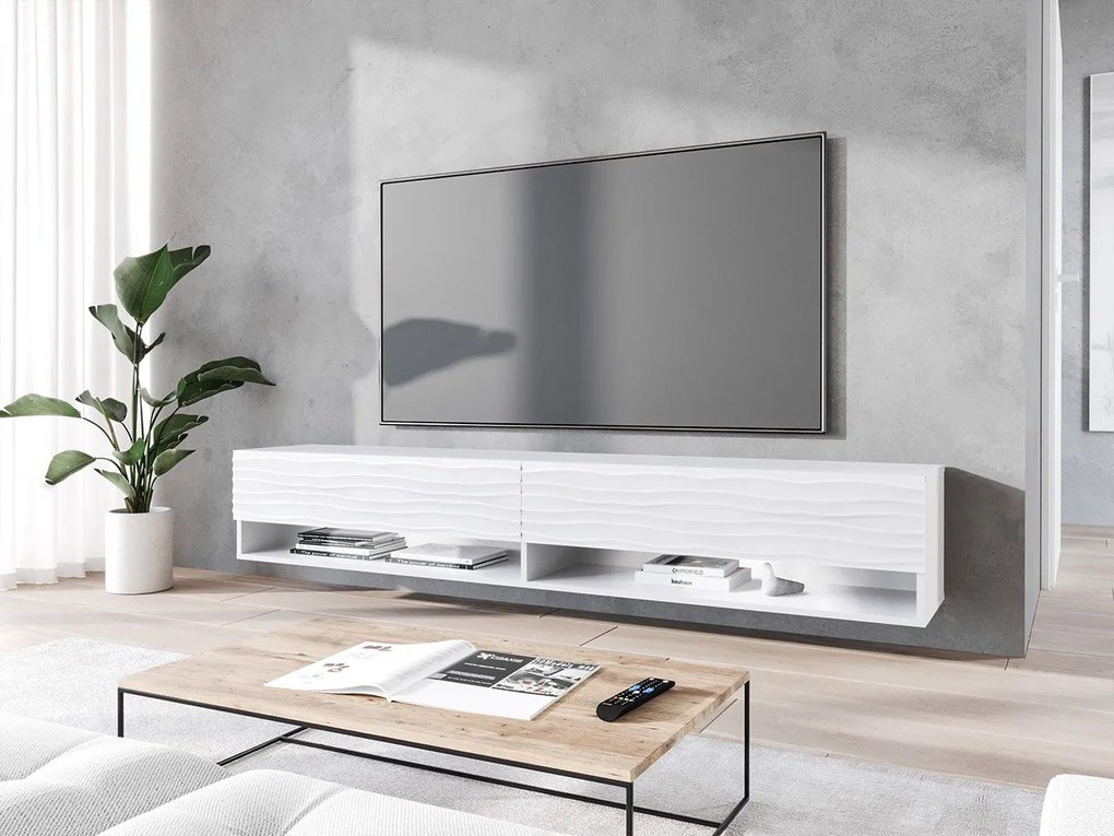Függesztett TV szekrény Adenuk 140 MDF (fehér + fehér gyapjú) (LED RGB világítással). 1106327
