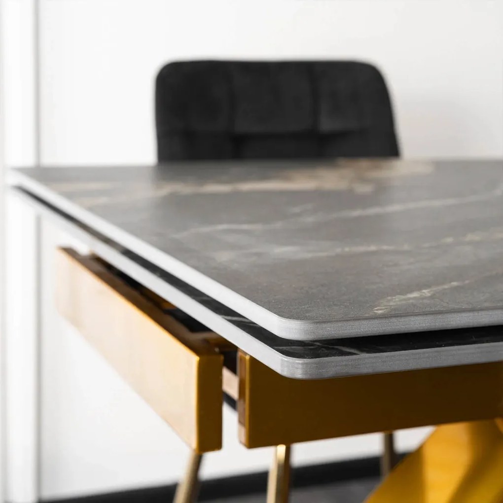 Stół LUIGI Ceramiczny Rozkładany 160-240 cm Czarno-Złoty márvány/Złoty