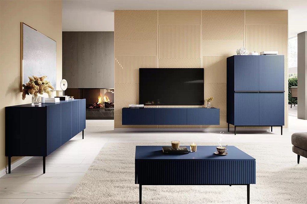 Nicole 200 cm-es fali TV-szekrény - sötétkék MDF