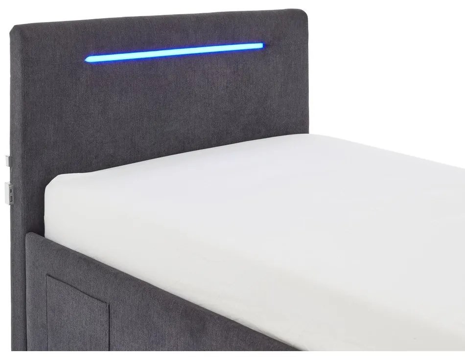 Sötétszürke kárpitozott ágyneműtartós gyerekágy ágyráccsal 90x200 cm Circle – Meise Möbel