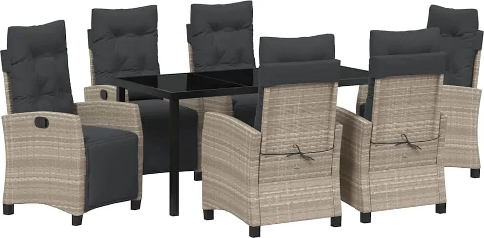 vidaXL Kert étkező szett párnával 7 pcs Világosszürke polirattan