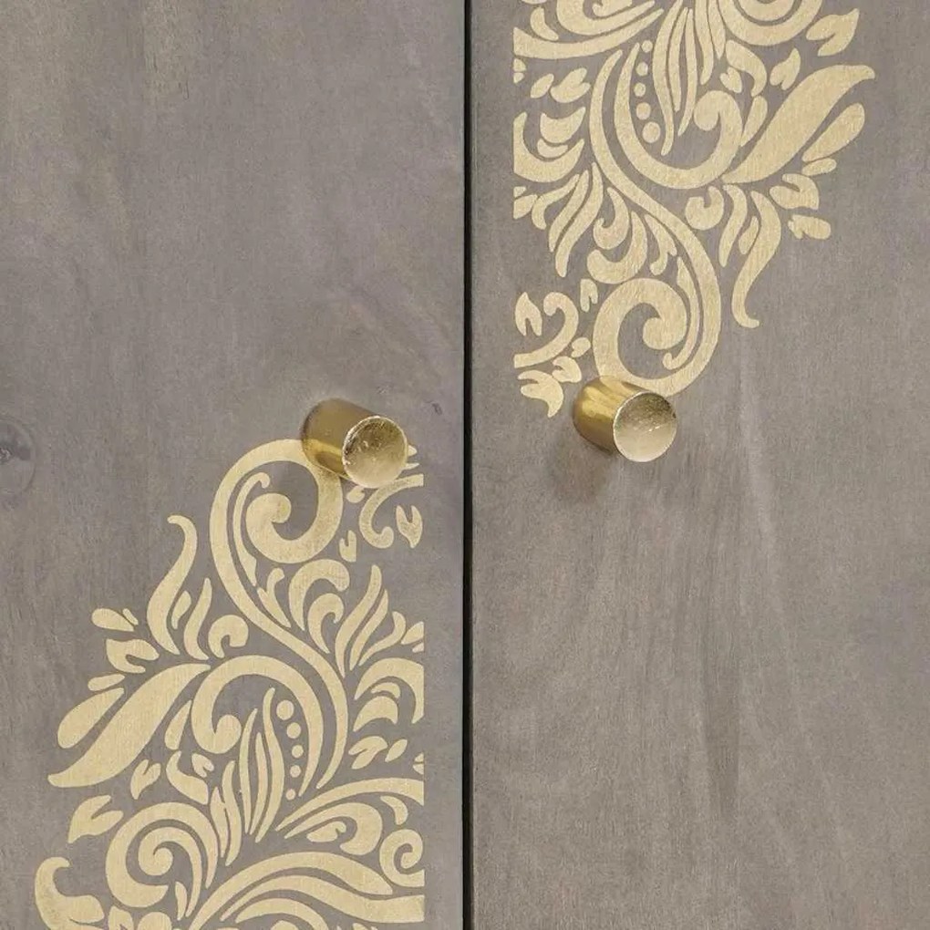 Széf polcokkal Szürke és Arany 60 x 33 x 75 cm Tömör mangófa