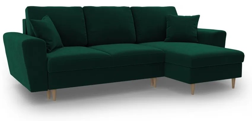 Zöld bársony kinyitható tárolóhelyes sarokkanapé Kyoto – Cosmopolitan Design