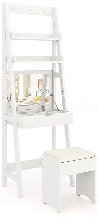 2 polcos keskeny sminkasztal székkel, 60 x 40 x 180 cm