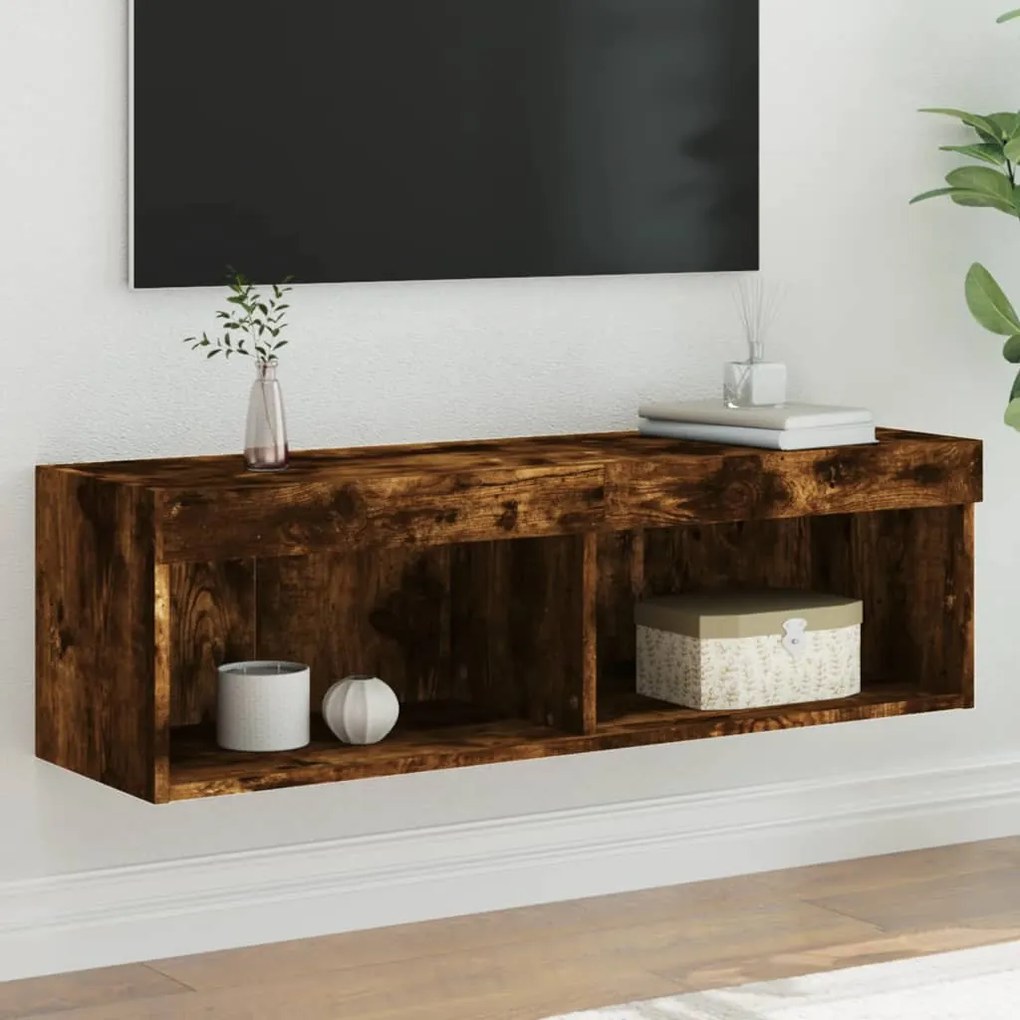 füstös tölgy színű TV-szekrény LED-világítással 100x30x30 cm