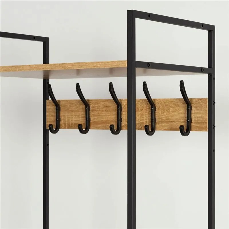 Intenso Home nyitott ruhafogas 3db polccal 60 x 175cm fém lábakkal modern tölgy színben | Előszobai ruhatároló cipőtartóval / nyitott gardrób