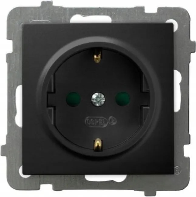 Ospel As fekete Schuko szimpla aljzat GP-1GSP/m/33 rekeszekkel