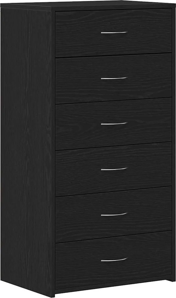 vidaXL fekete tölgy színű szerelt fa komód 6 fiókkal 50 x 34 x 96 cm