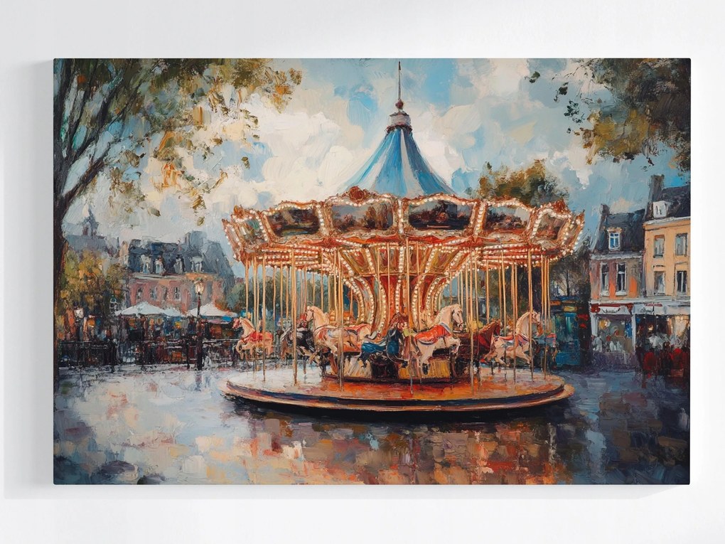 Poszter Város Piac Tér Körhinta Retro 60x40