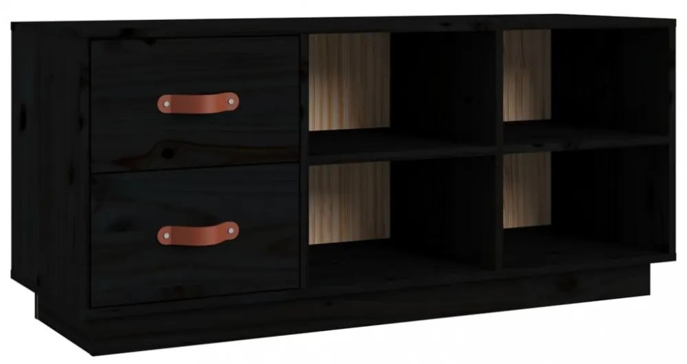 fekete tömör fenyőfa cipőtároló pad 100 x 34 x 45 cm