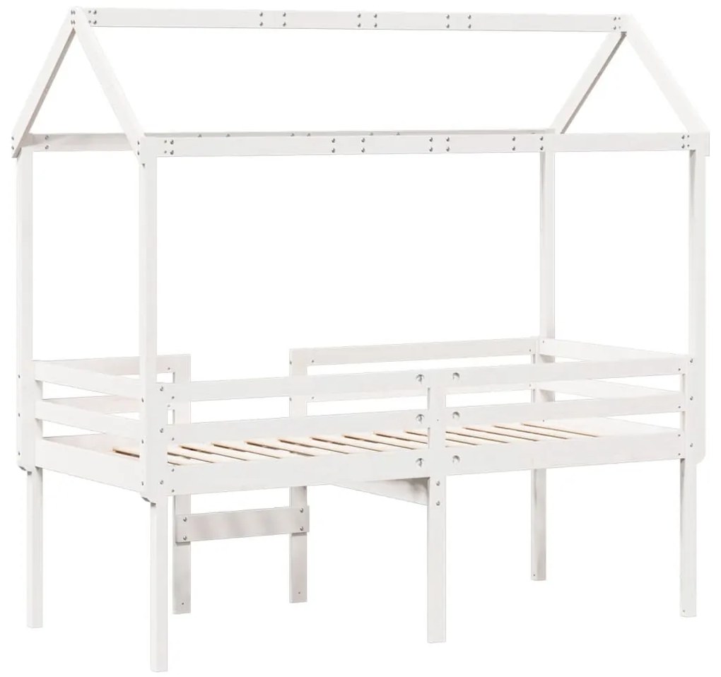 fehér tömör fenyőfa magasított ágy tetővel 90 x 200 cm