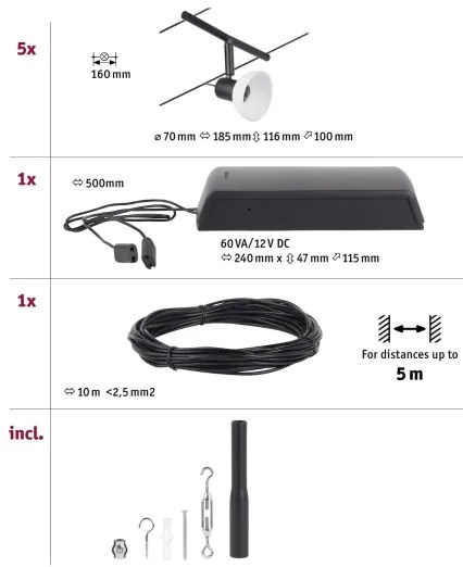 Paulmann 94450 - 5x GU5,3/10W SHEELA spotlámpa, 230V, fekete