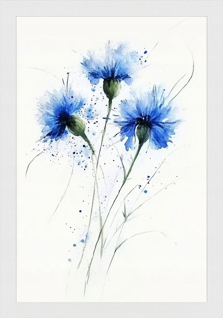 Poszter Keret Fa Akvarell Természet Mező Virág Kukorica Búzavirág 40x60