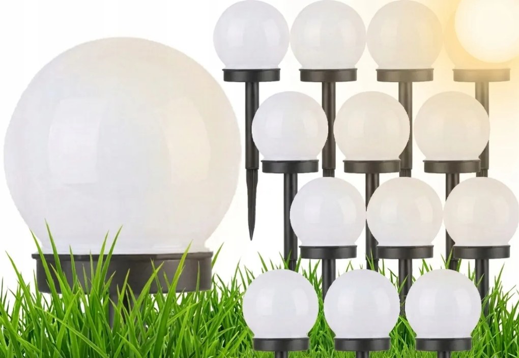 12xNapelemes Kerti Lámpa Led Lámpa Gömb Oszlop 10cm Beszúrható Díszgömb