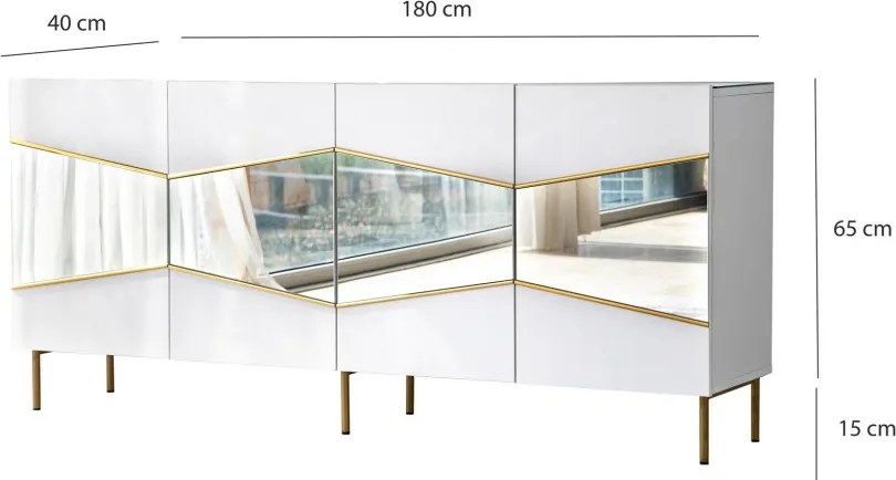 Nice komód, fehér-arany, 180 cm