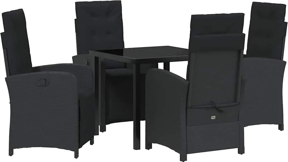 vidaXL Kert étkező szett párnával 5 pcs Fekete polirattan