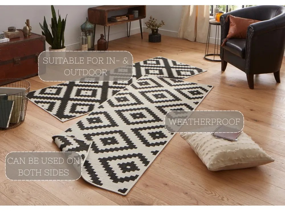 Malta fekete-krémszínű kültéri szőnyeg, 80 x 345 cm - NORTHRUGS
