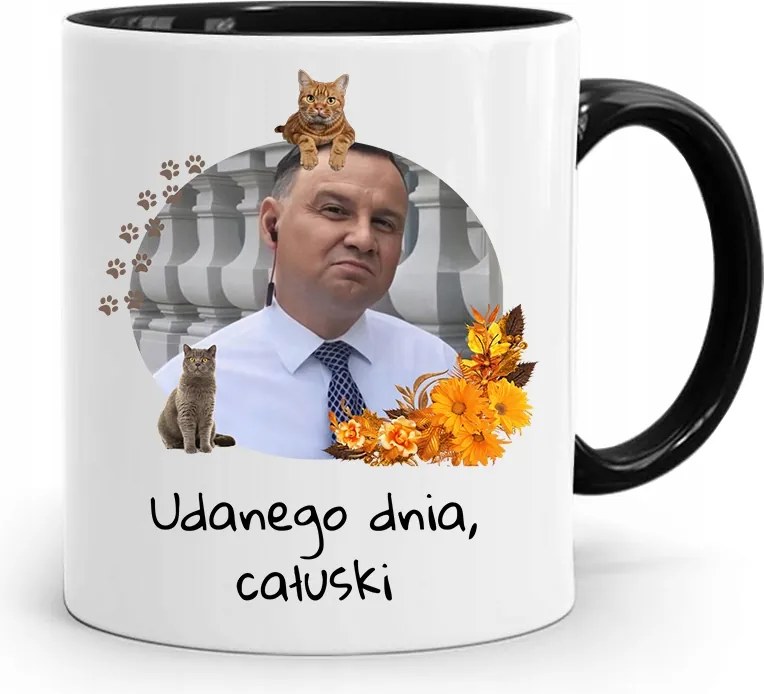 Andrzej Duda Elnök Fekete Bögre Ajándék fényképes nyomtatással