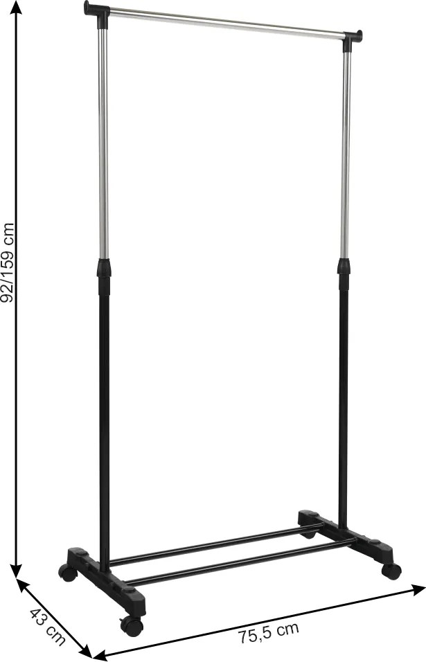 Görgős ruhaálvány, rozsdamentes fém/fekte műanyag, DOLFO NEW