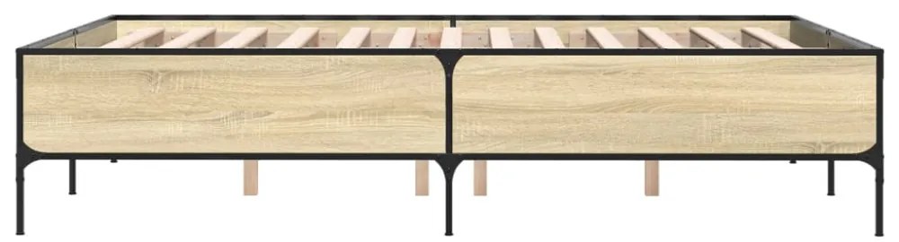 sonoma tölgyszínű szerelt fa és fém ágykeret 140 x 200 cm