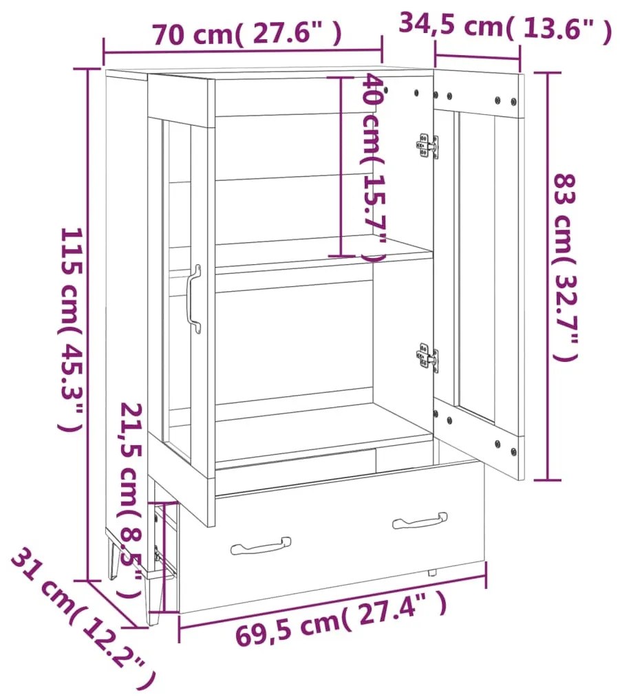 fekete szerelt fa magasszekrény 70 x 31 x 115 cm